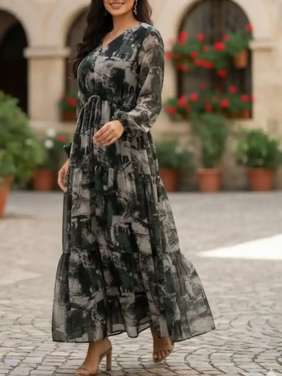 ModaFesta -floral-print-long-dress-grey