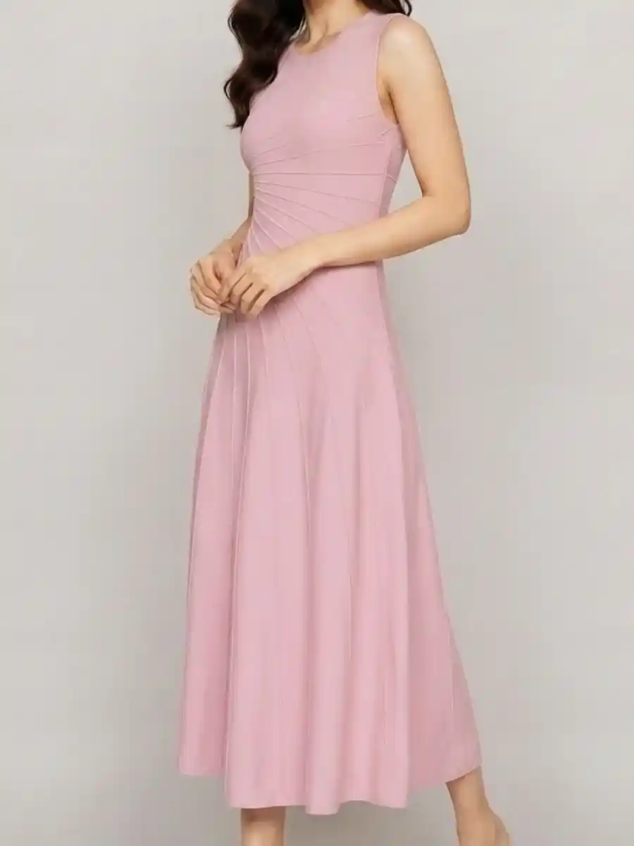 ModaFesta -elegant-pink-pleated-sleeveless-midi-dress