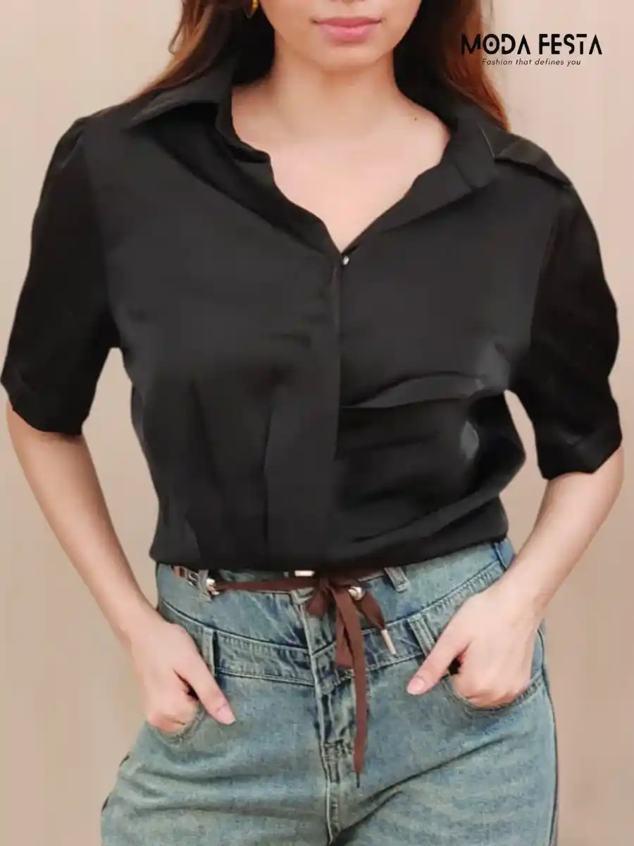 ModaFesta -stylish-satin-crop-top-black