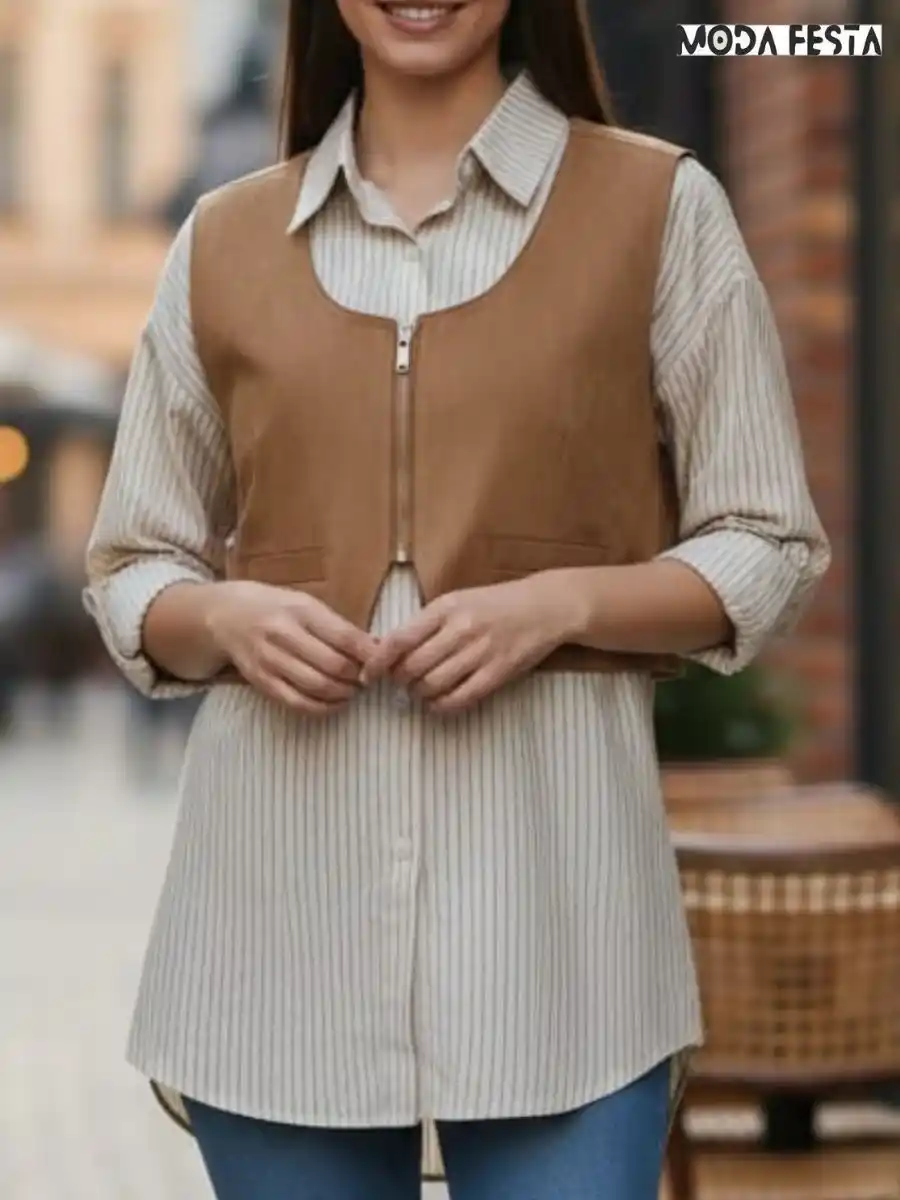 Elegant Stripe Shirt Vest Style