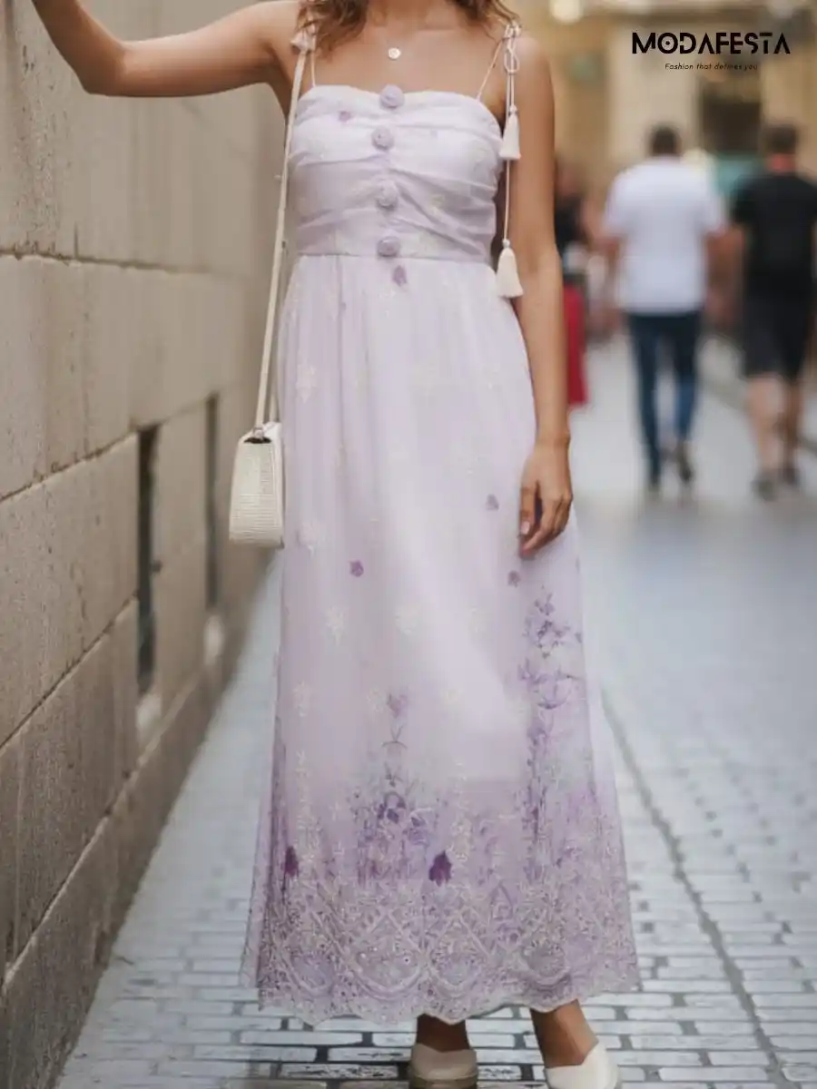 ModaFesta -elegant-floral-print-chiffon-spagati-dress-lavender