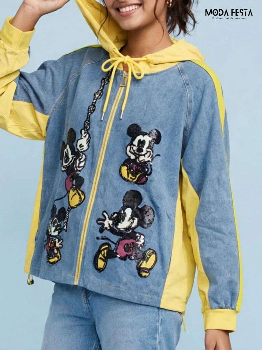 ModaFesta -cartoon-patchwork-hooded-denim-jacket