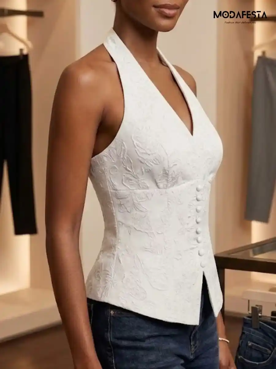 ModaFesta -elegant-self-work-halter-neck-top-white