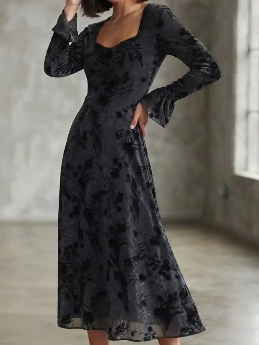 ModaFesta -ethereal-black-floral-devore-midi-dres