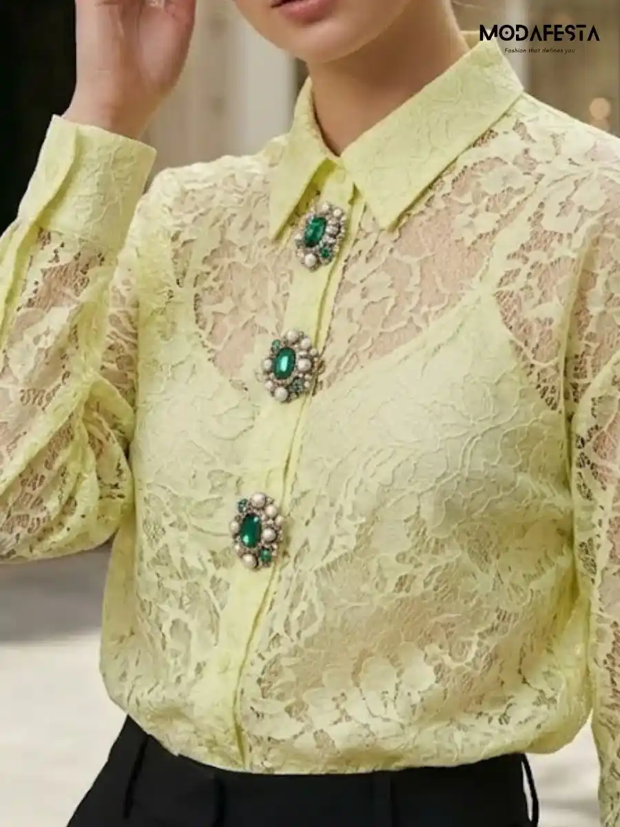 ModaFesta -elegant-net-shirt-with-moti-borach-yellow