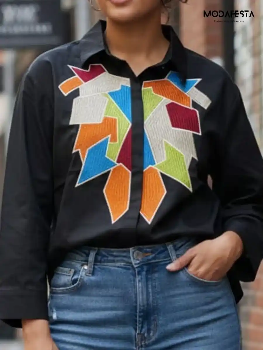 ModaFesta -geometric-handcrafted-cotton-shirt-black