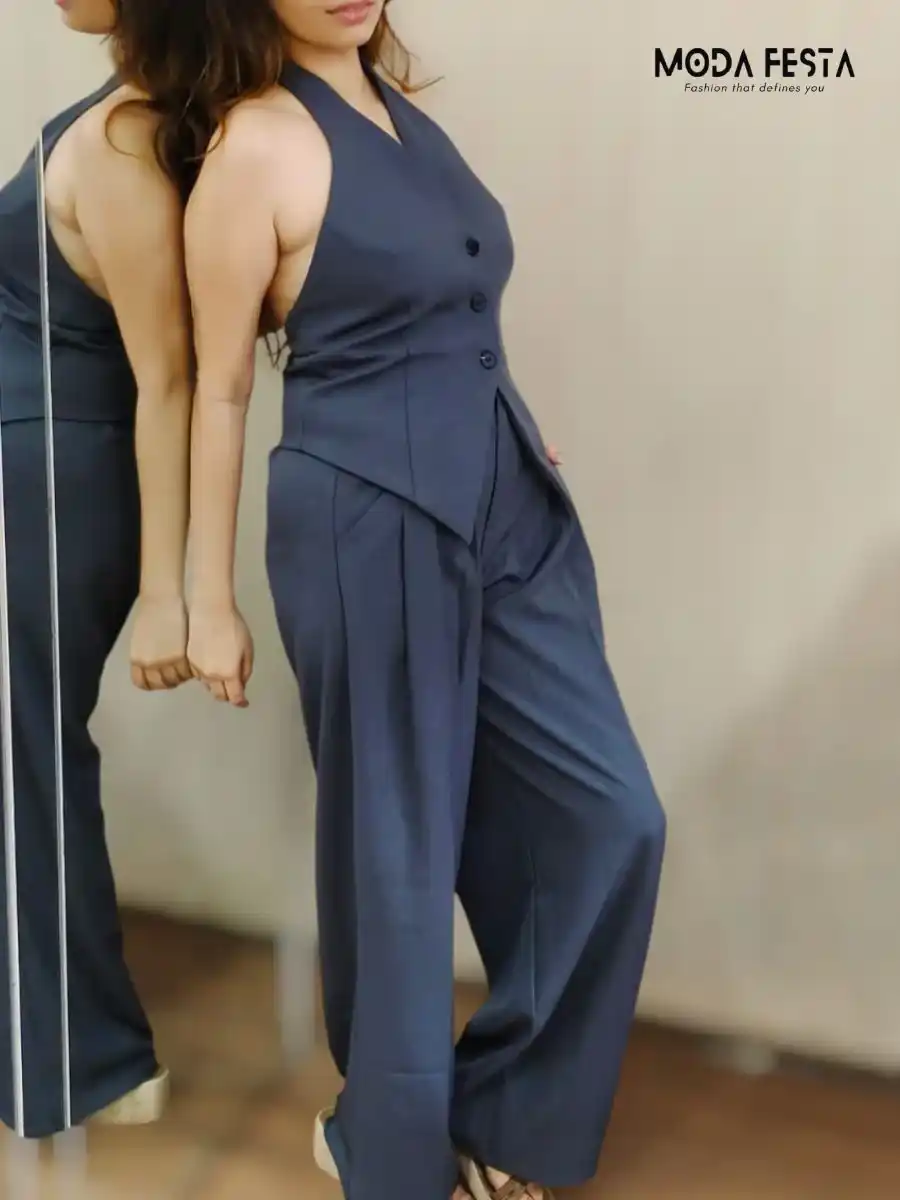 ModaFesta -v-neck-top-with-trouser-coord-set-grey