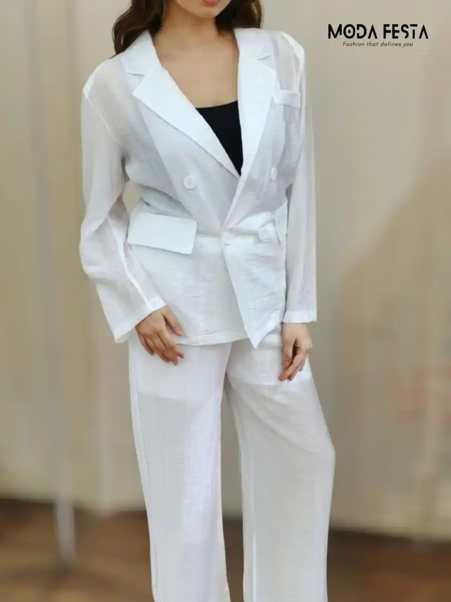 Elegant White Blazer Coord Set