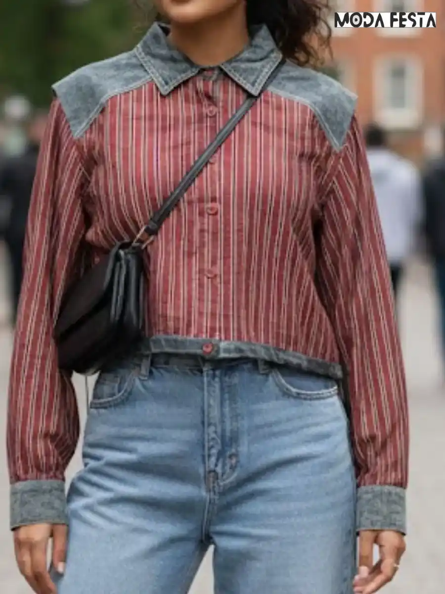 ModaFesta -stripe-cotton-shirt-with-denim-rust
