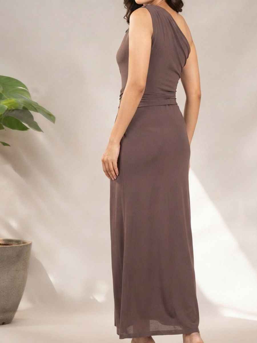ModaFesta -mocha-one-shoulder-draped-side-maxi-dress