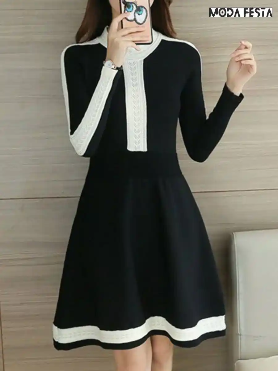 ModaFesta -knit-high-neck-formal-dress-black