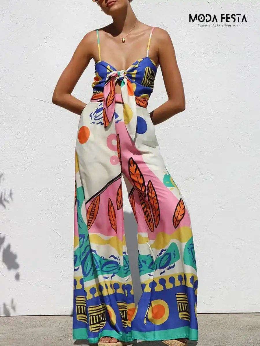 Vibrant Print Tie-Up Jumpsuit