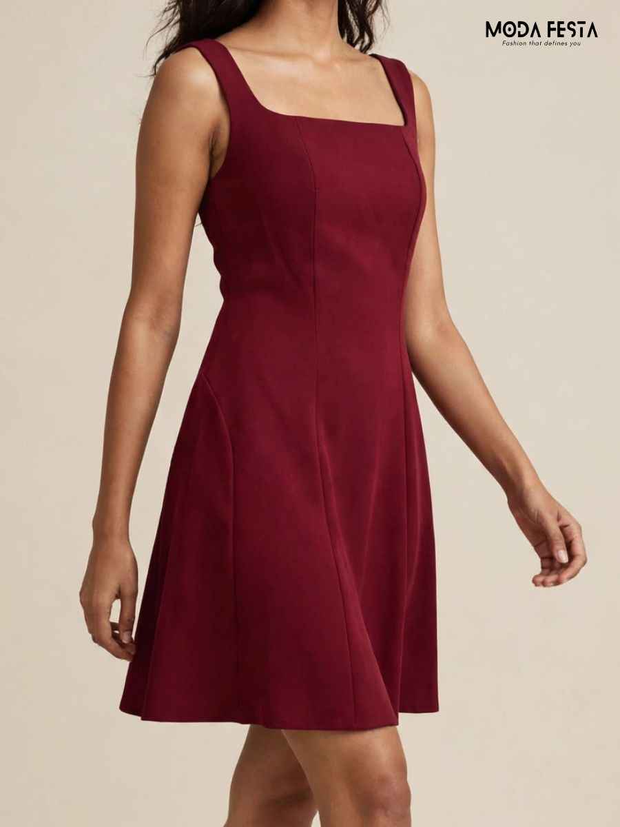 ModaFesta -solid-square-neck-a-line-mini-dress