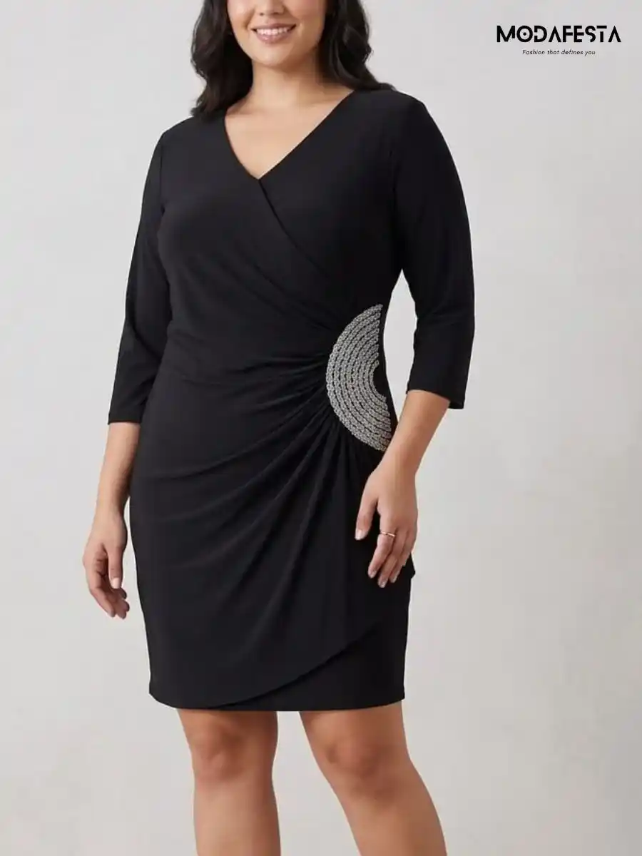 ModaFesta -elegant-black-v-neck-cocktail-dress