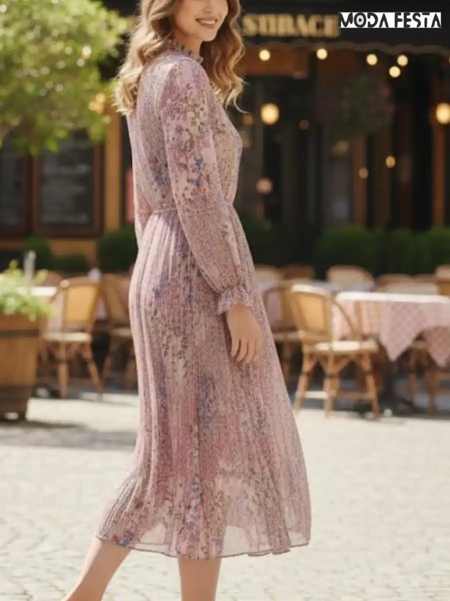 ModaFesta -elegant-floral-print-dress-pink