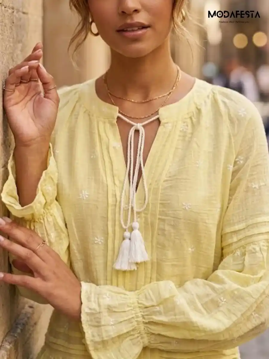 ModaFesta -elegant-boho-embroidered-tunic-dress-yellow