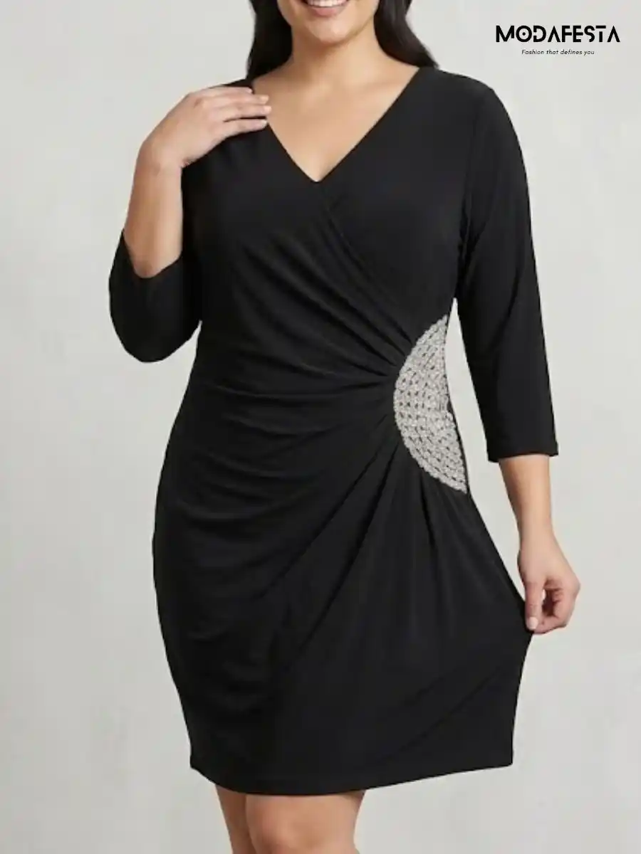ModaFesta -elegant-black-v-neck-cocktail-dress