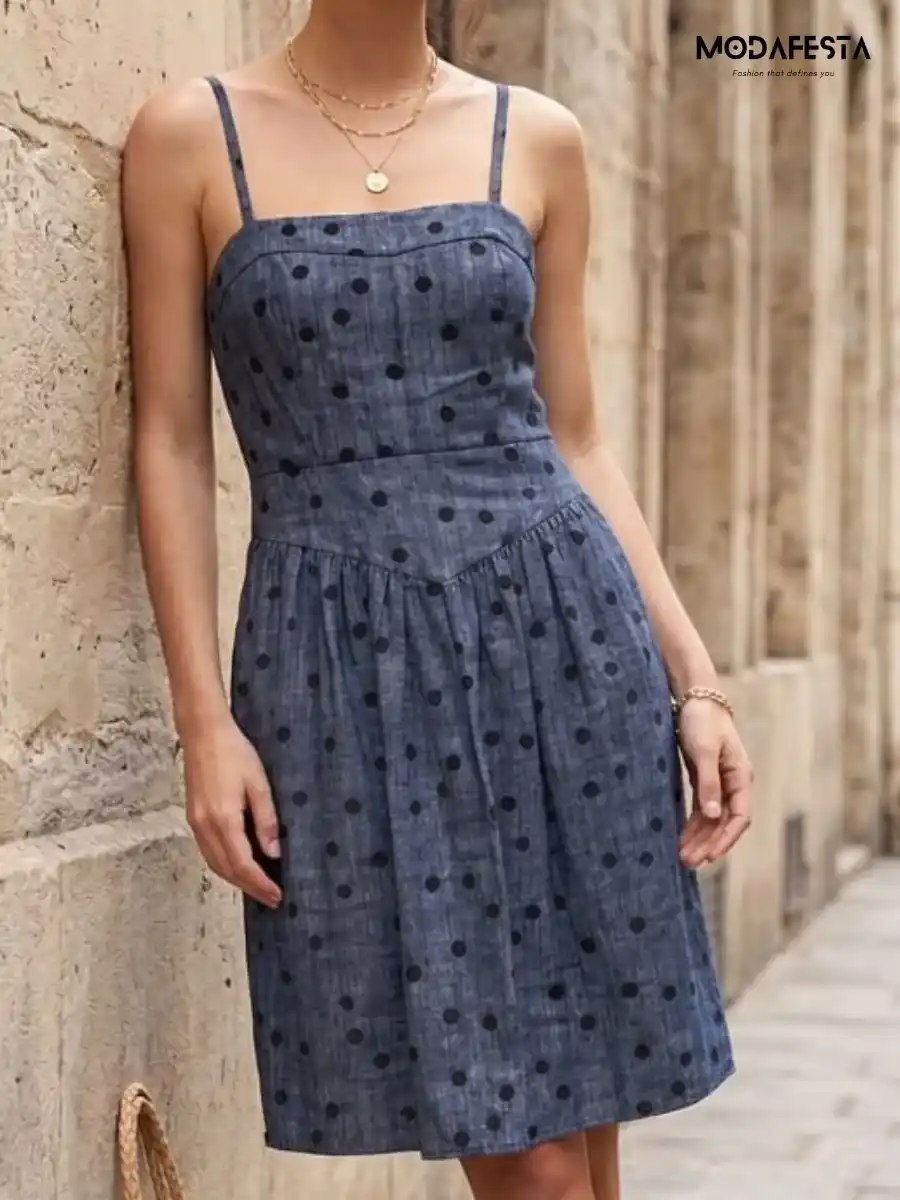 ModaFesta -stylish-polka-dot-short-dress-grey
