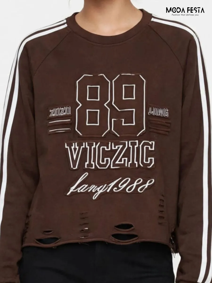 ModaFesta -graphic-distressed-striped-sleeve-sweatshirt