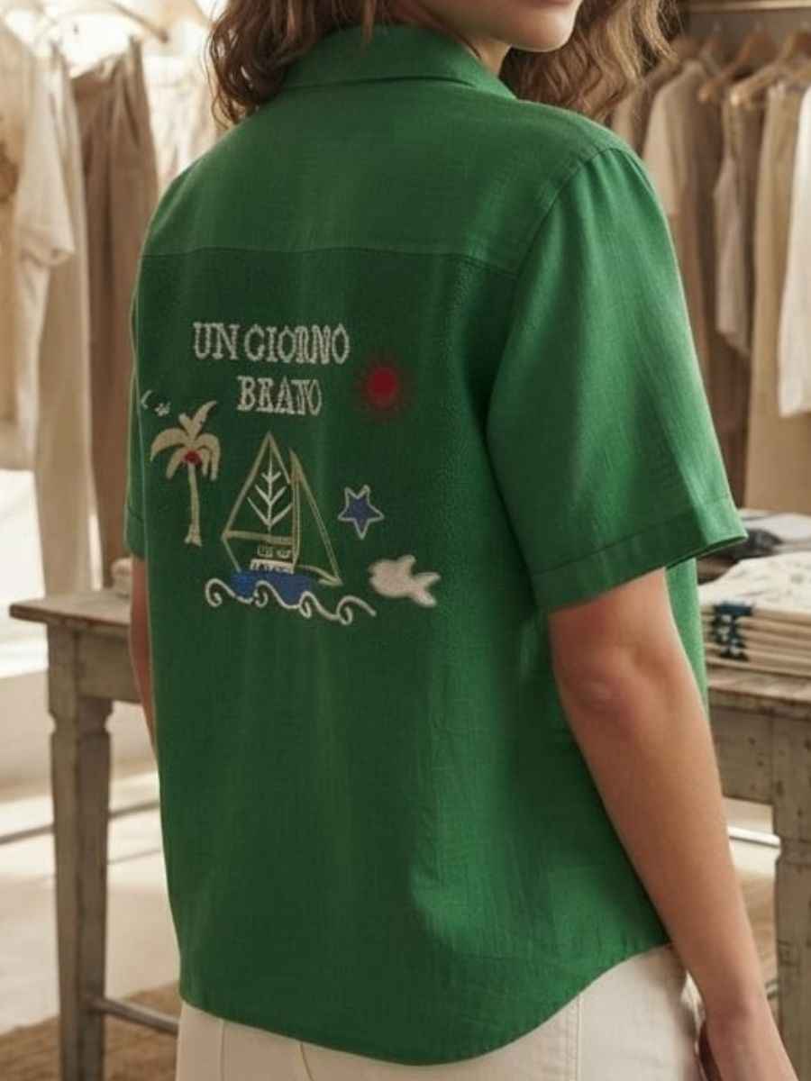 ModaFesta -reen-short-sleeve-button-down-shirt