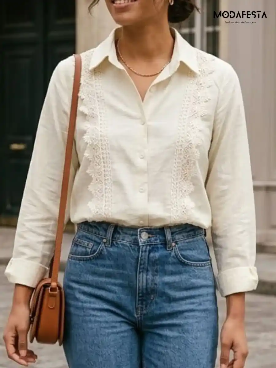 ModaFesta -elegant-floral-laced-casual-shirt-green