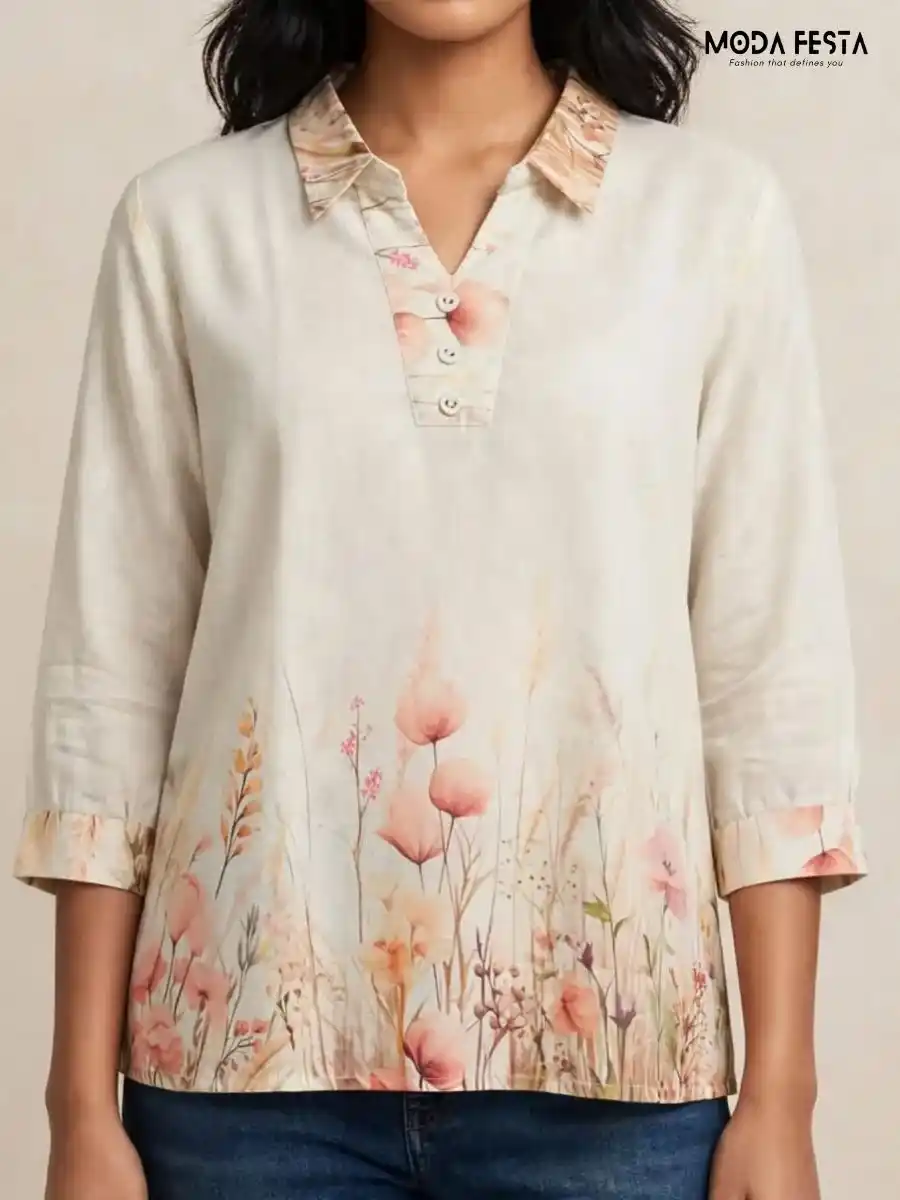 Floral Printed Collared Top