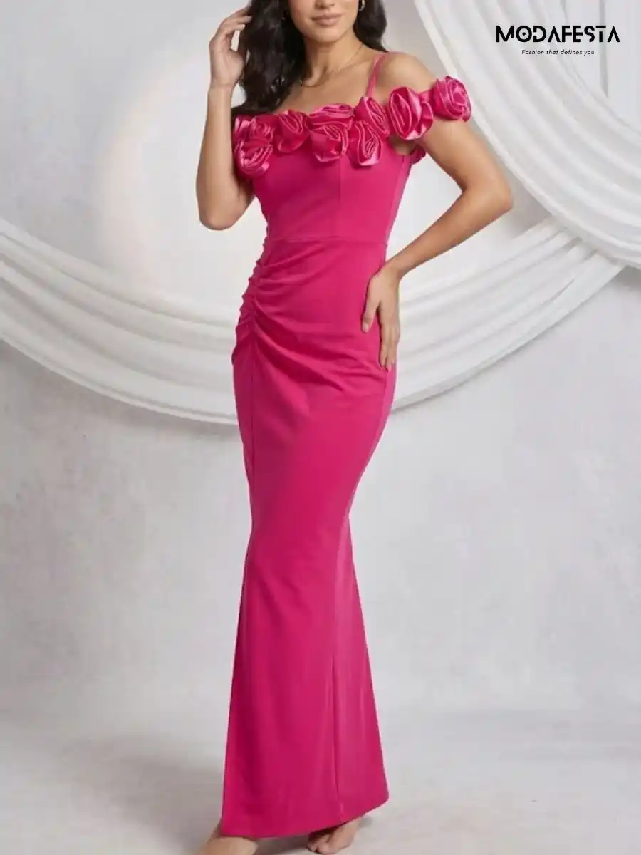ModaFesta -elegant-off-shoulder-style-with-flower-dress-pink