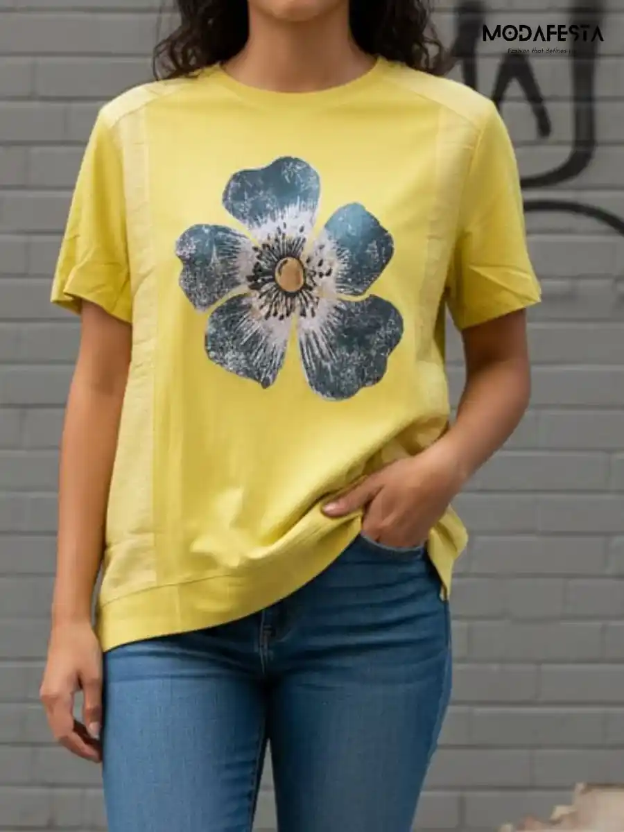 Elegant Big Flower Graphic Print T Shirt