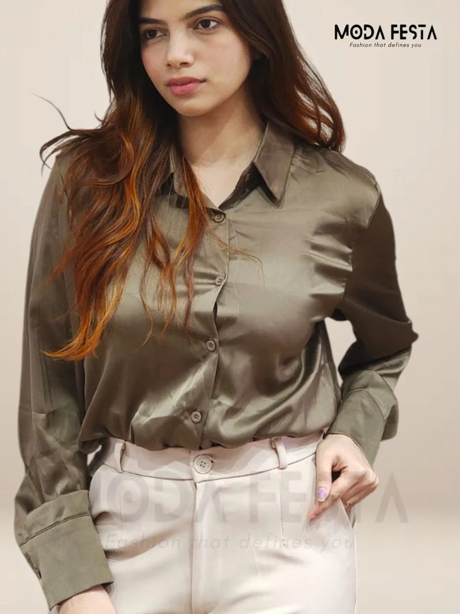 ModaFesta -casual-plain-satin-shirt-green
