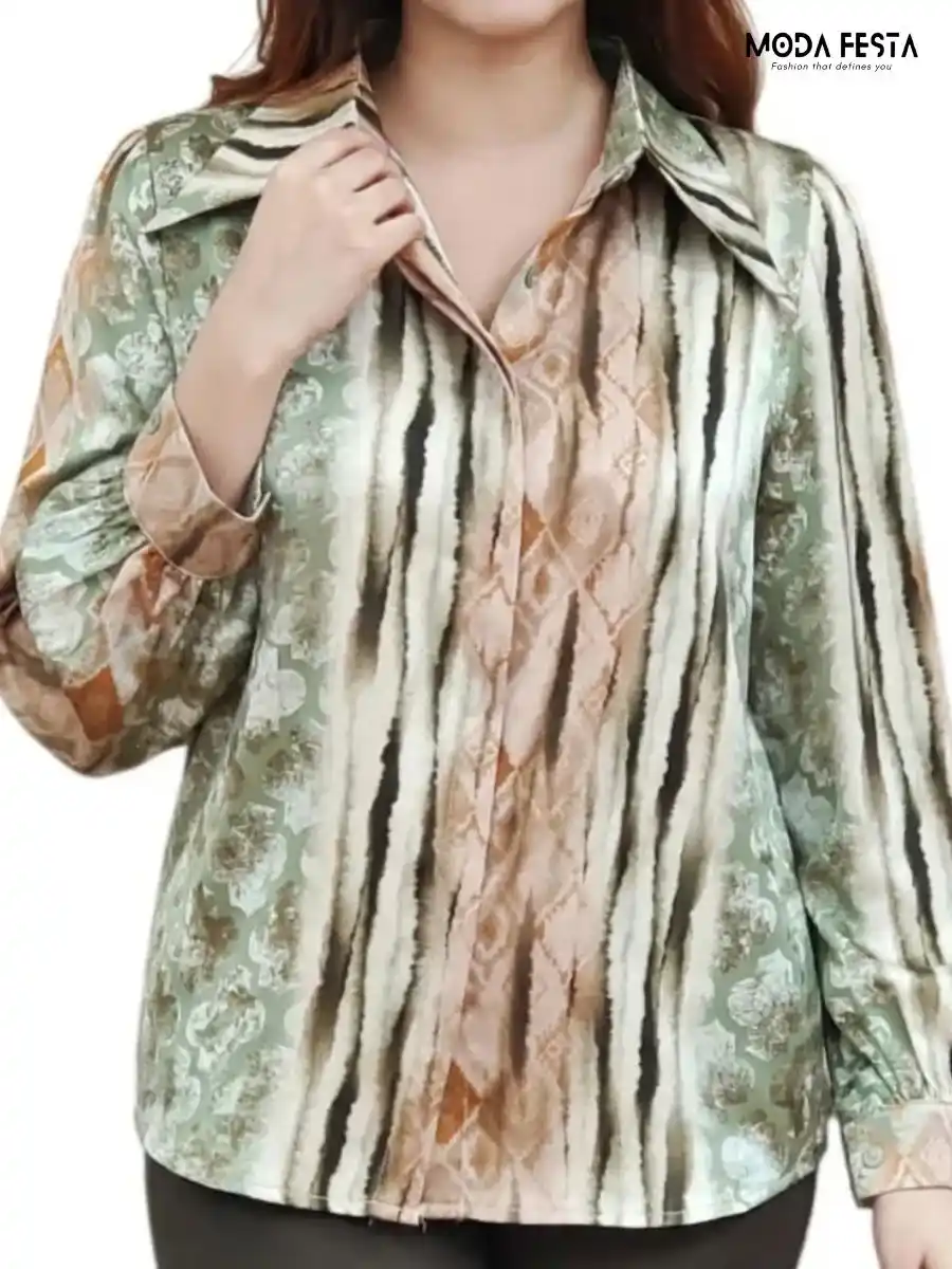 ModaFesta -elegant-printed-style-satin-shirt-green