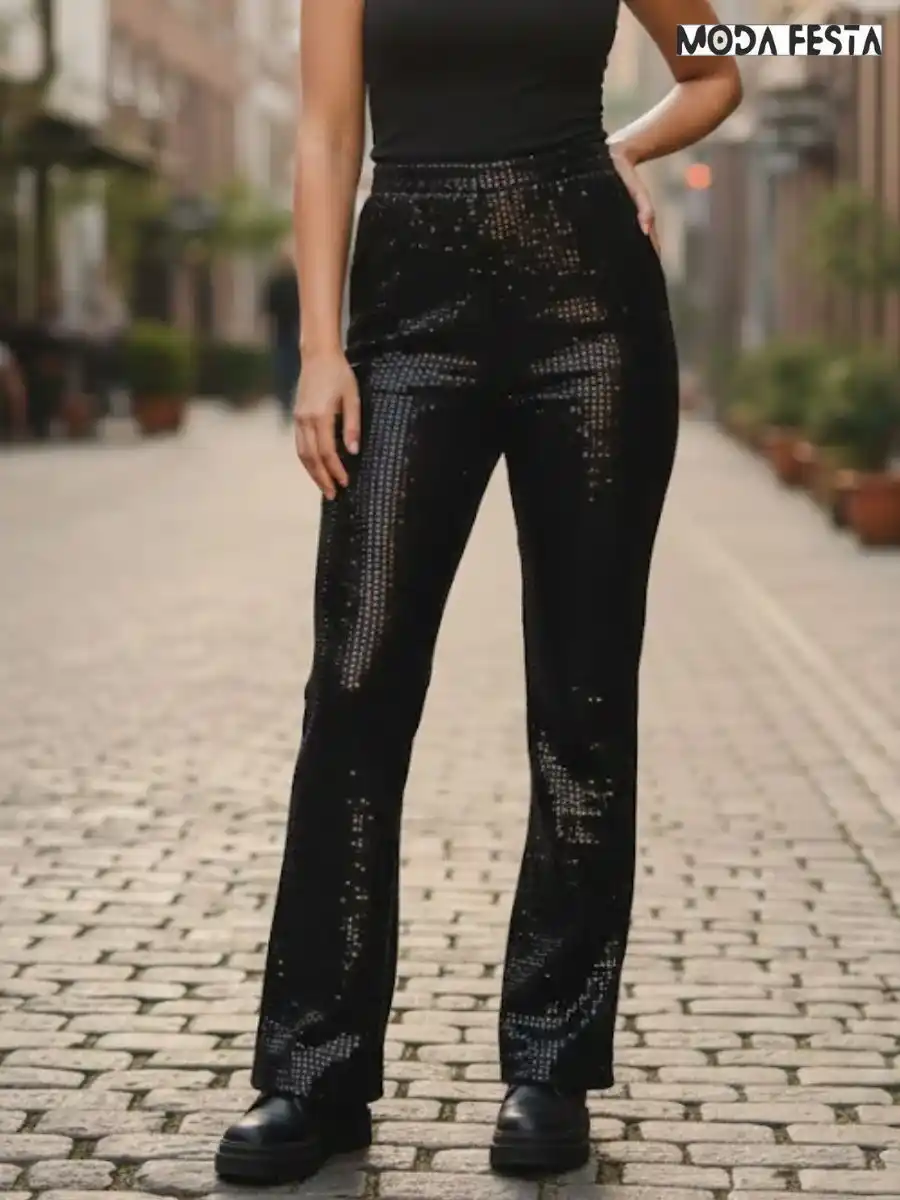 ModaFesta -stylish-black-sequin-flared-pants