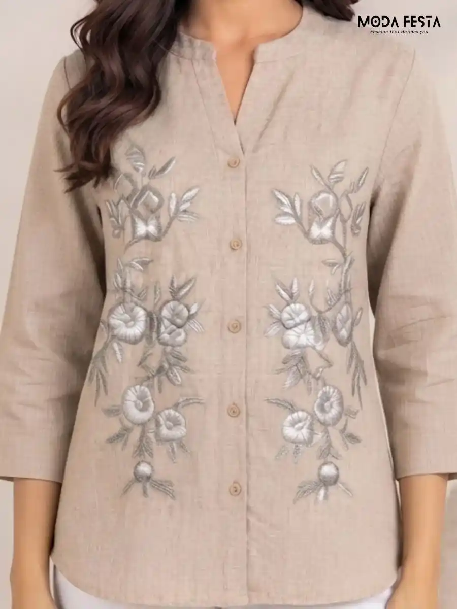 ModaFesta -elegant-embroidered-mandarin-collar-top