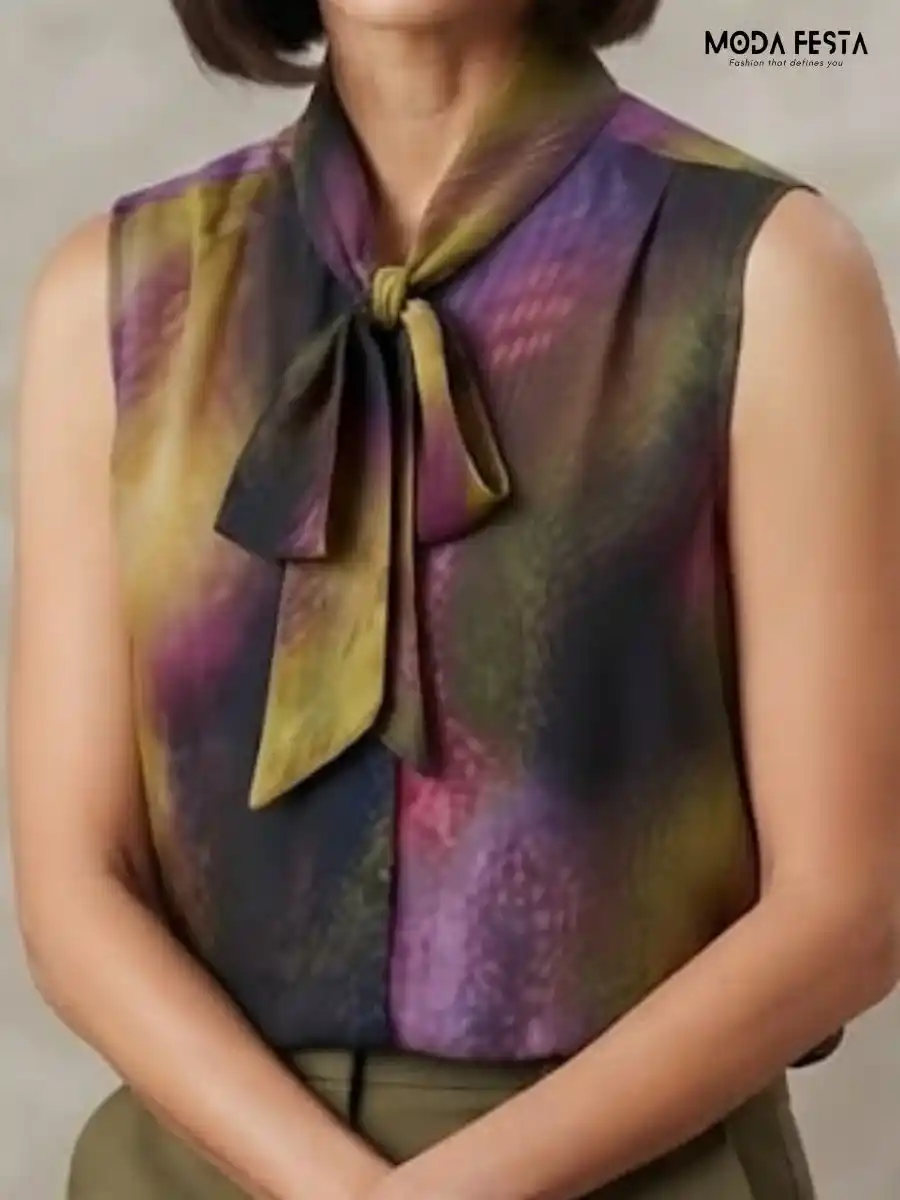 ModaFesta -abstract-tie-neck-sleeveless-top