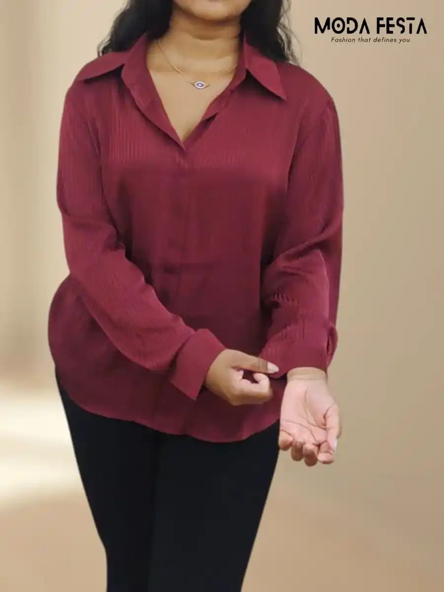 ModaFesta -elegant-striped-satin-shirt-maroon