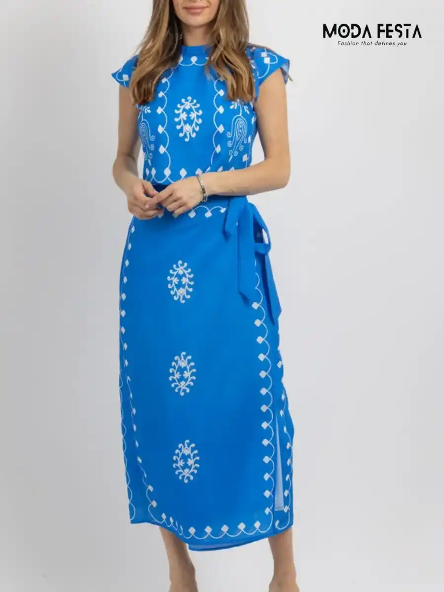 ModaFesta -linen-ethnic-print-coord-set-blue