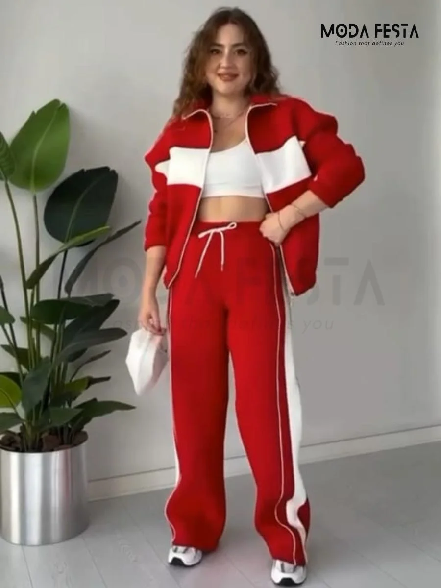 ModaFesta -woollen-zipper-coord-set-red