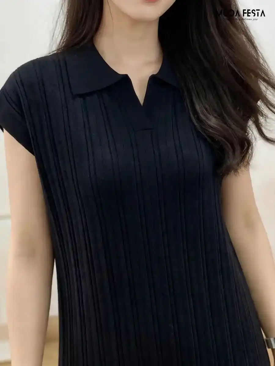 ModaFesta -knitted-neon-black-polo-collar-dress
