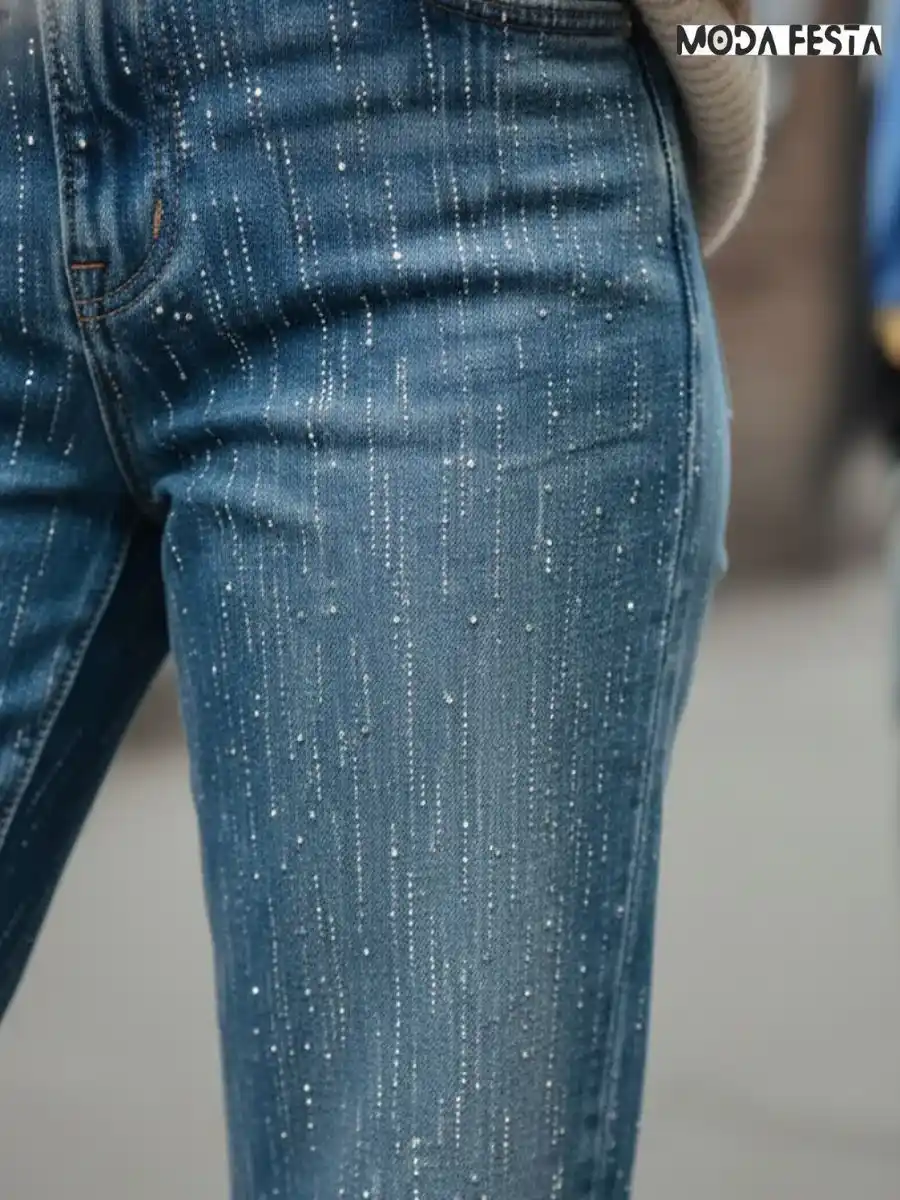 ModaFesta -stylish-rhinestone-striped-jeans-blue