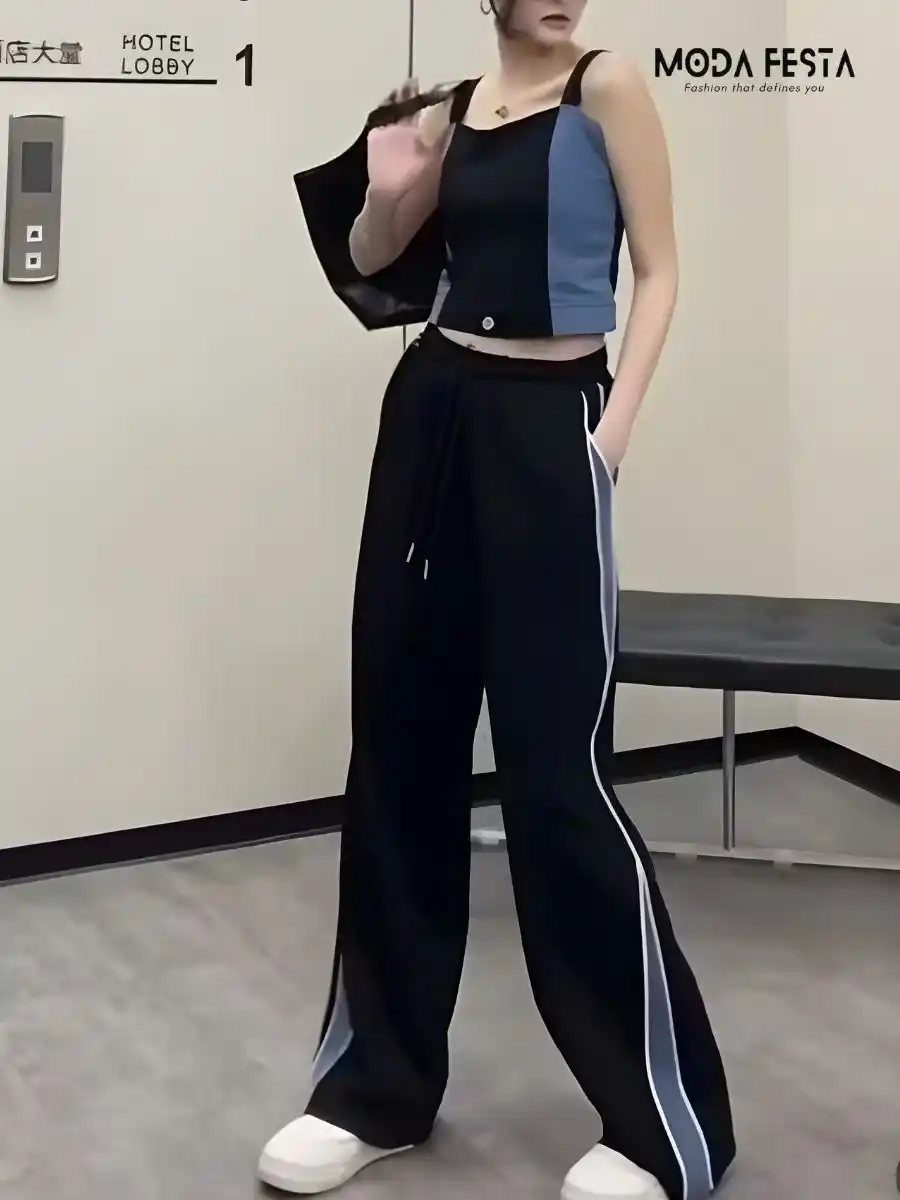 ModaFesta -elegant-top-with-pant-coored-set-black