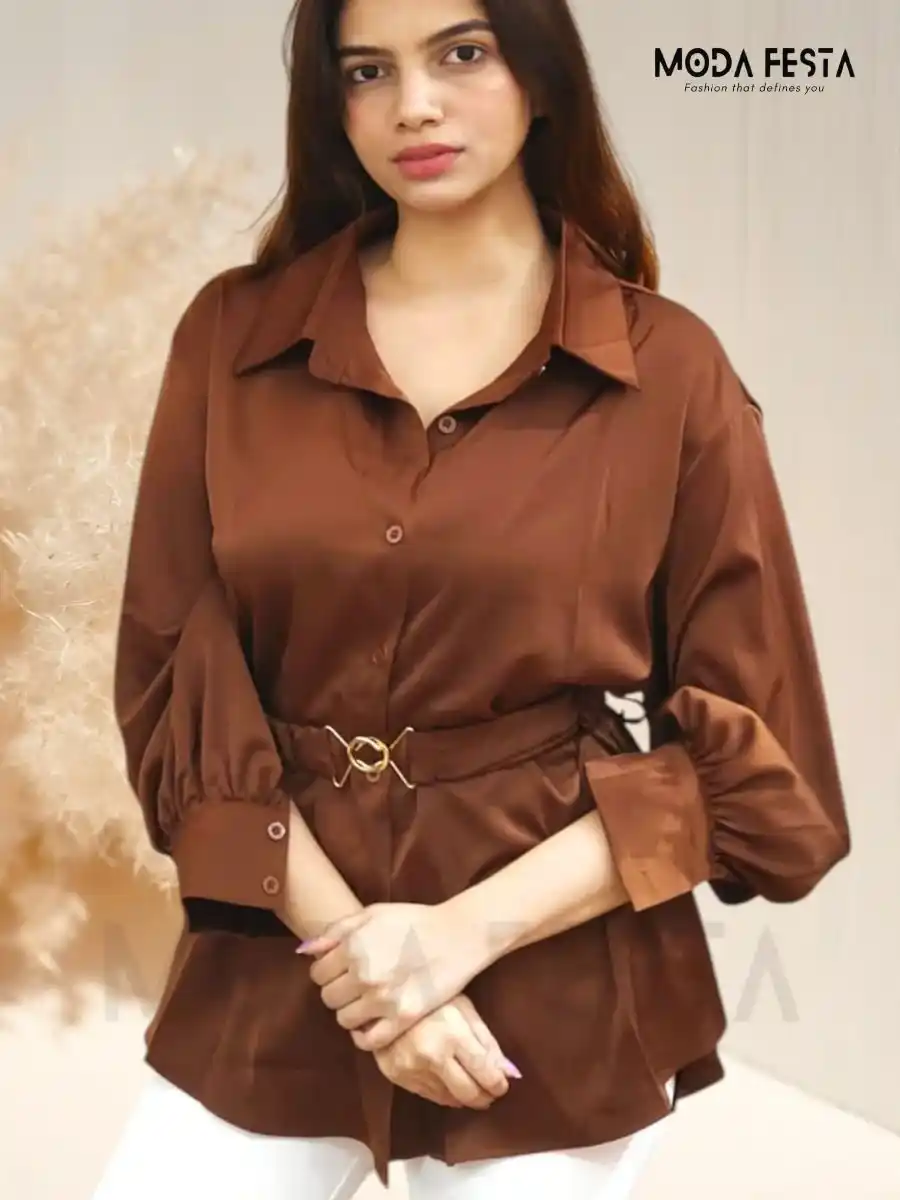 ModaFesta -brown-shirt-with-stylish-belt-for-women