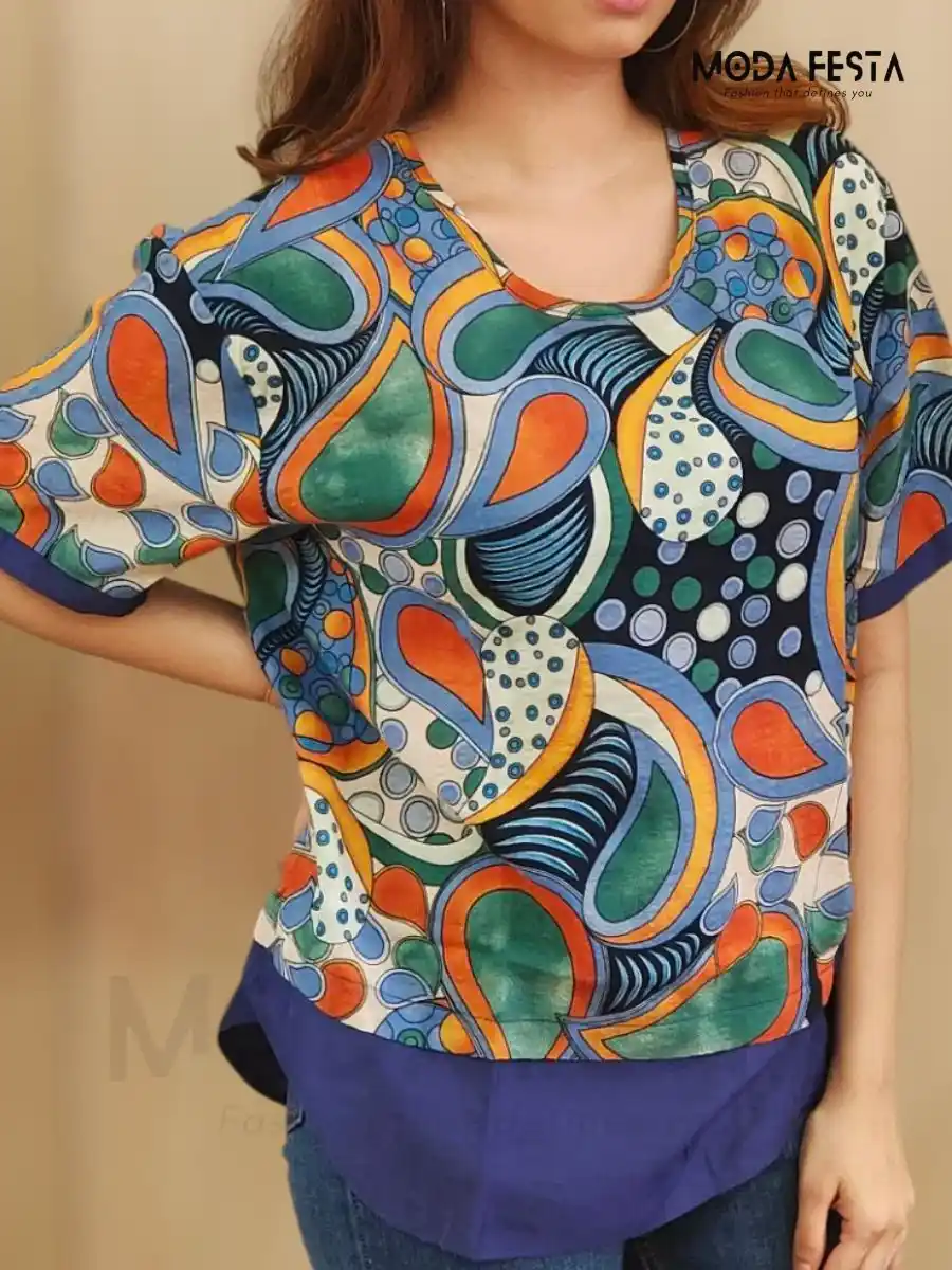 ModaFesta -bohemian-style-printed-top-blue