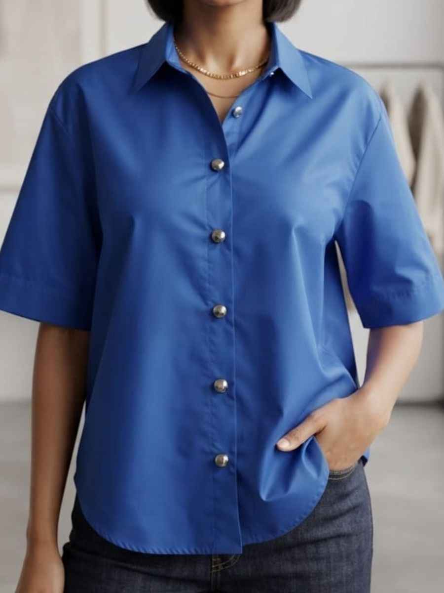 ModaFesta -royal-blue-short-sleeve-button-down-shirt