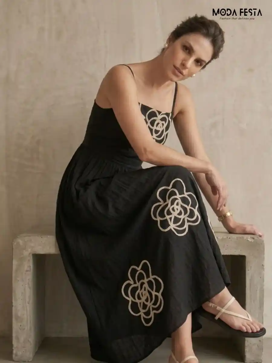 ModaFesta -midnight-bloom-appliqué-maxi-dress-black