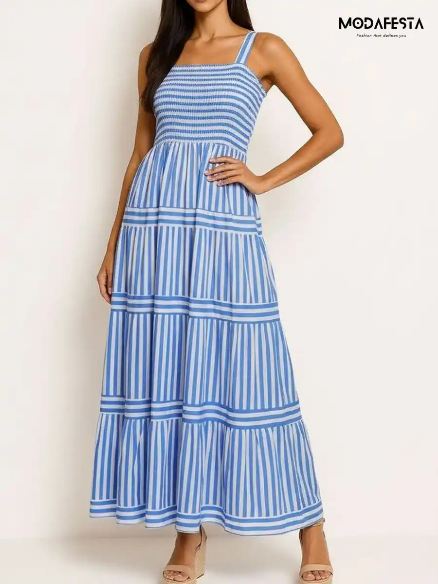 ModaFesta -elegant-summer-striped-dress-blue