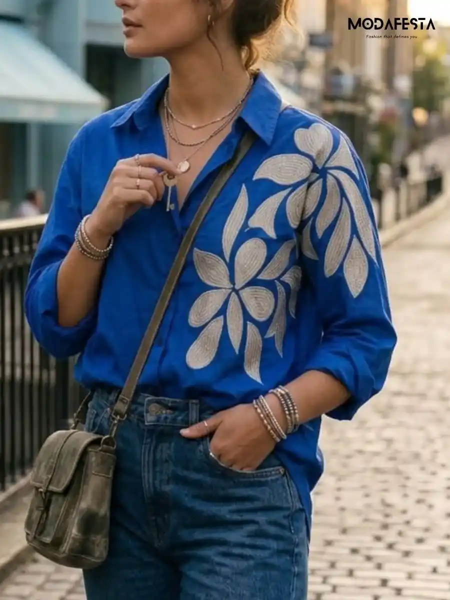 ModaFesta -elegant-floral-print-shirt-work-on-shoulder-blue