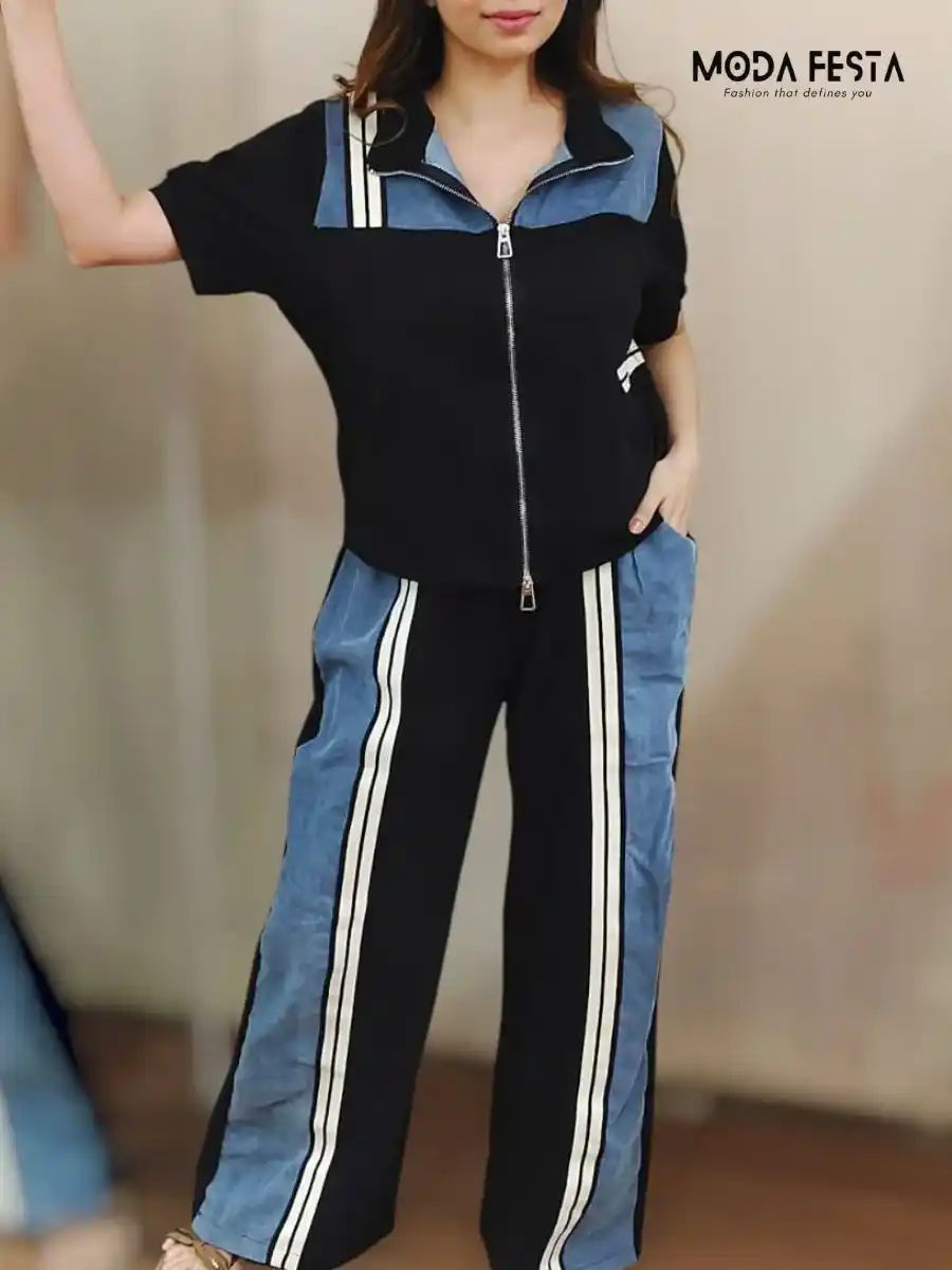 ModaFesta -beautiful-stripe-denim-coord-set-black