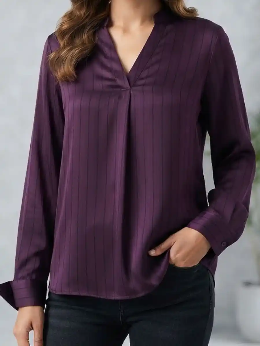 Elegant Striped V-Neck Purple Top