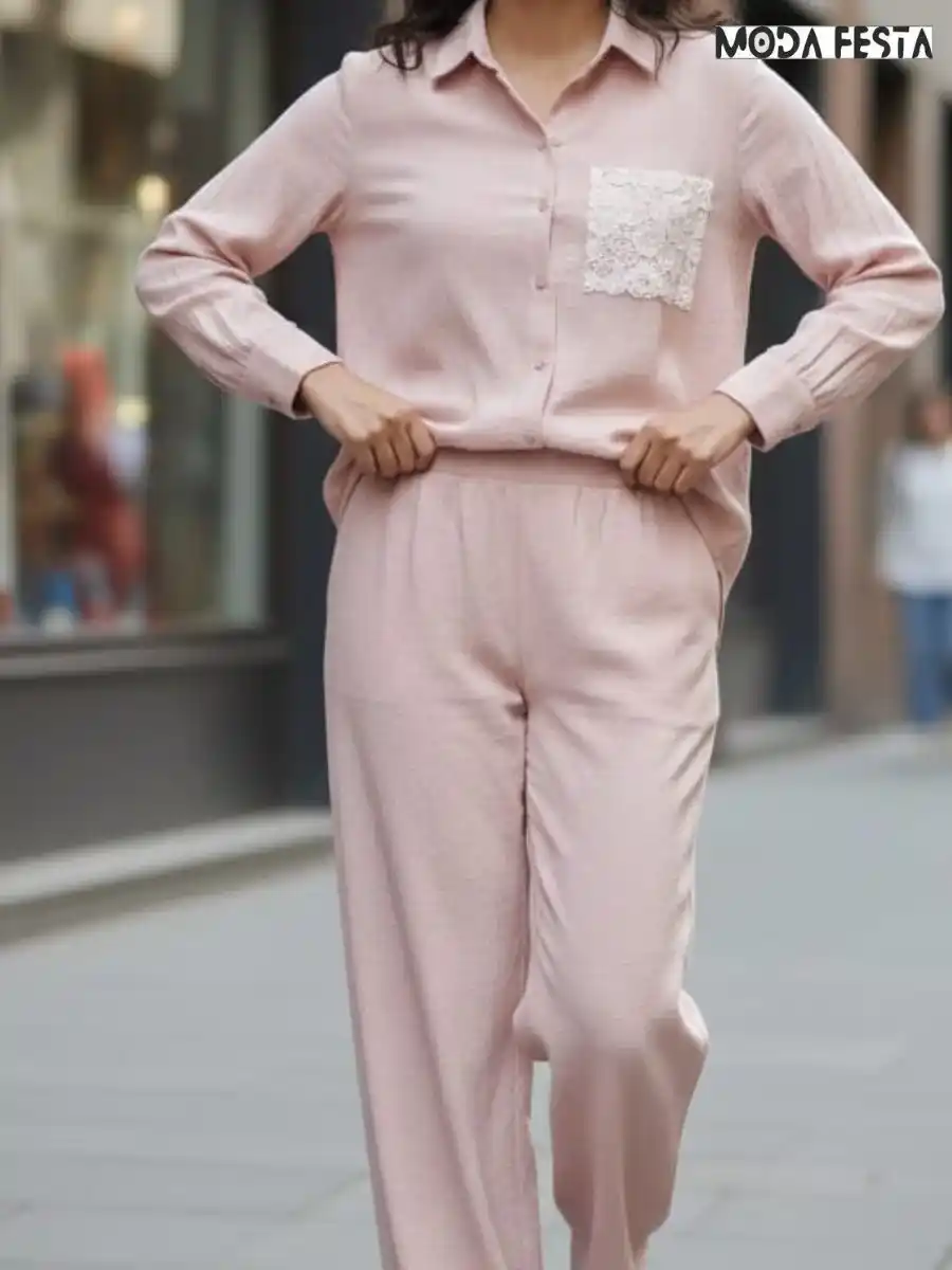 ModaFesta -elegant-coord-set-with-pocket-lace-style-pink