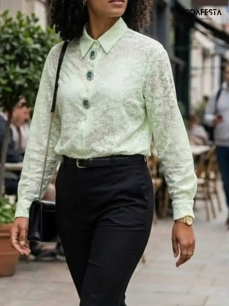 ModaFesta -elegant-net-shirt-with-moti-borach-green