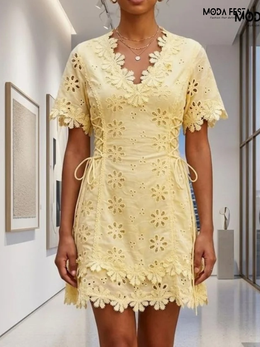 Yellow Broderie Anglaise Dress